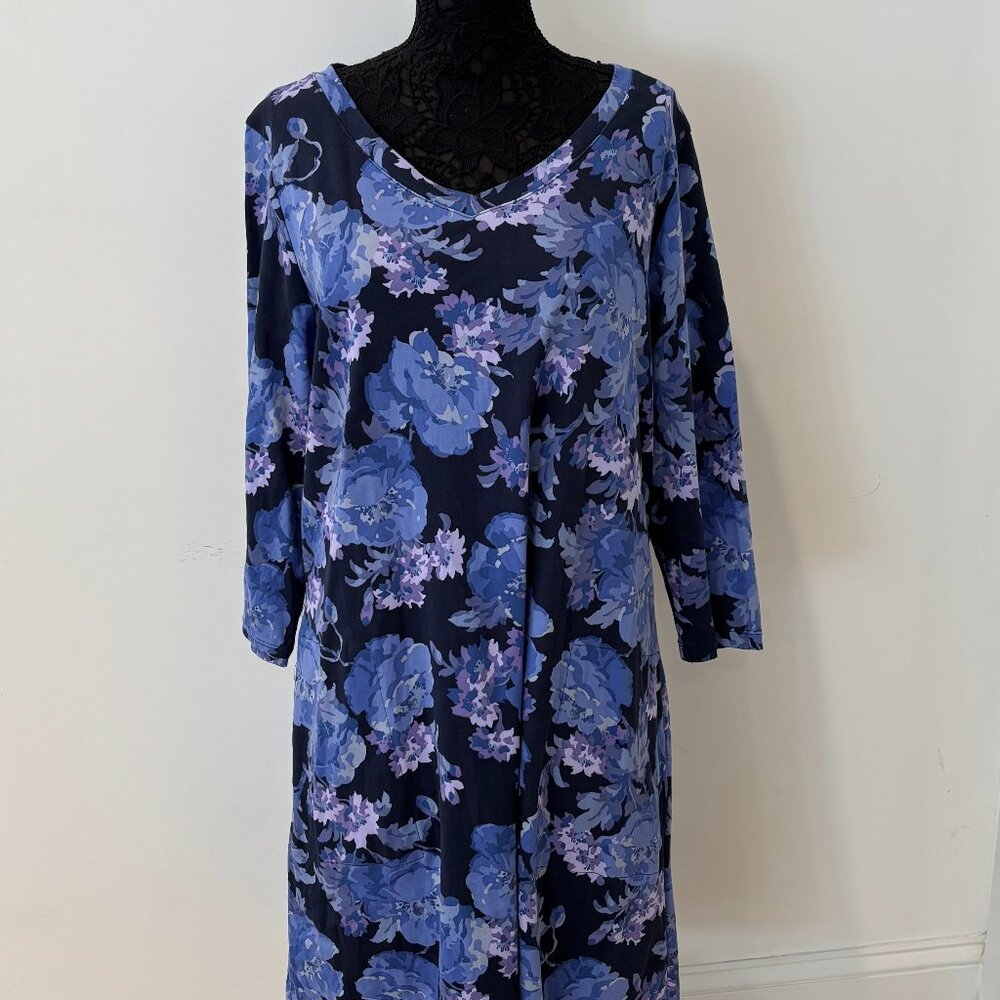 Isaac Mizrahi Live! long-sleeved, long cotton floral dress, 2 roomy pockets, 2XL - Picture 2 of 8